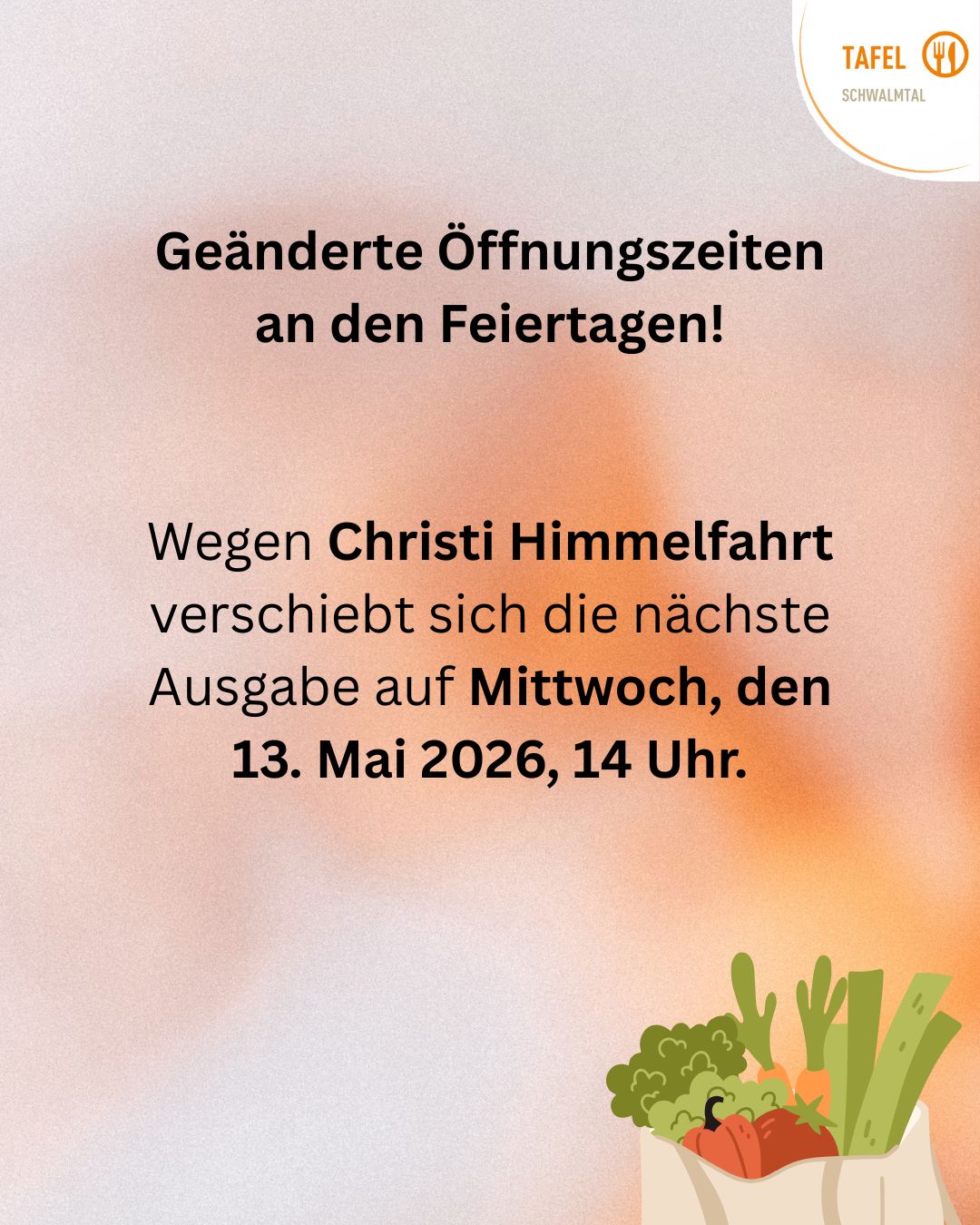 Ein Plakat mit Mitteilung zu geänderten Öffnungszeiten und einer Gemüsezeichnung